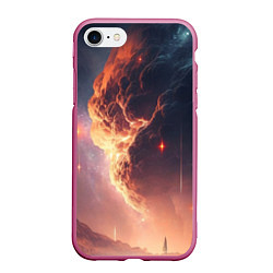 Чехол iPhone 7/8 матовый Галактика над живописным пейзажем, цвет: 3D-малиновый