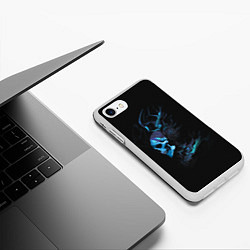 Чехол iPhone 7/8 матовый Blue skeleton with horns, цвет: 3D-белый — фото 2