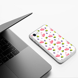 Чехол iPhone 7/8 матовый Акварельные сердечки - паттерн, цвет: 3D-белый — фото 2