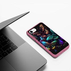 Чехол iPhone 7/8 матовый Разные неоновые бабочки, цвет: 3D-малиновый — фото 2