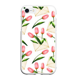 Чехол iPhone 7/8 матовый Тюльпаны в конвертах - паттерн, цвет: 3D-белый