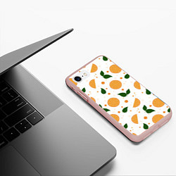 Чехол iPhone 7/8 матовый Апельсины с листьями, цвет: 3D-светло-розовый — фото 2