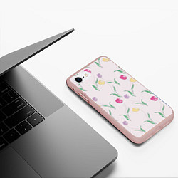 Чехол iPhone 7/8 матовый Цветут тюльпаны, цвет: 3D-светло-розовый — фото 2