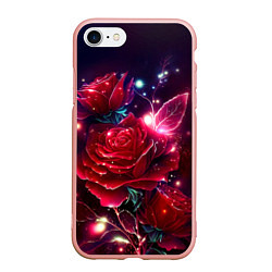Чехол iPhone 7/8 матовый Розы с огоньками, цвет: 3D-светло-розовый