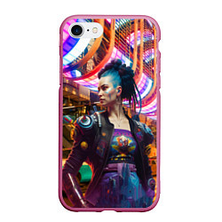 Чехол iPhone 7/8 матовый Cyberpunk 2077 - neural network, цвет: 3D-малиновый