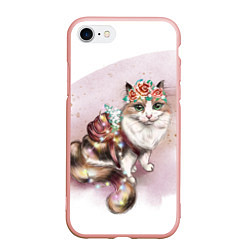 Чехол iPhone 7/8 матовый Милая кошечка с цветами