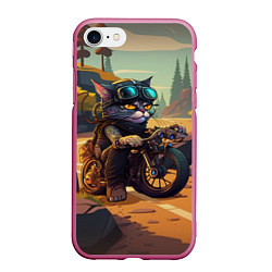 Чехол iPhone 7/8 матовый Кот на мотоцикле - байкер