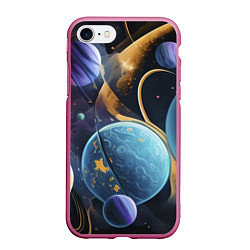 Чехол iPhone 7/8 матовый Планеты во вселенной, цвет: 3D-малиновый