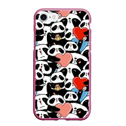 Чехол iPhone 7/8 матовый Панды с сердечками, цвет: 3D-малиновый
