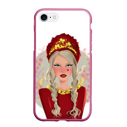 Чехол iPhone 7/8 матовый Девушка с косичками в красном кокошнике