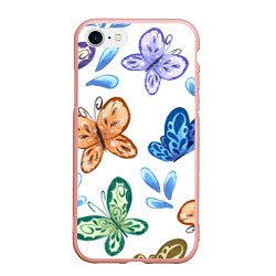 Чехол iPhone 7/8 матовый Стая водных бабочек, цвет: 3D-светло-розовый