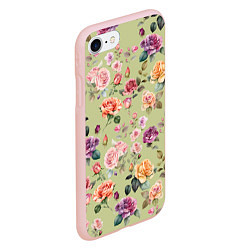 Чехол iPhone 7/8 матовый Акварельные цветы - паттерн зеленый, цвет: 3D-светло-розовый — фото 2
