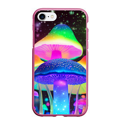 Чехол iPhone 7/8 матовый Волшебные светящиеся грибы и звезды, цвет: 3D-малиновый