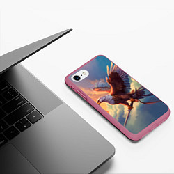 Чехол iPhone 7/8 матовый Орел с мечом в облаках на закате, цвет: 3D-малиновый — фото 2