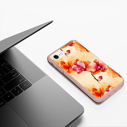 Чехол iPhone 7/8 матовый Акварельные цветы - персиковый паттерн, цвет: 3D-светло-розовый — фото 2