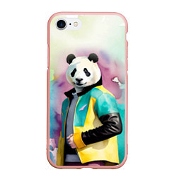 Чехол iPhone 7/8 матовый Прикольный панда в модной куртке, цвет: 3D-светло-розовый