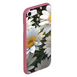 Чехол iPhone 7/8 матовый Ромашки на лугу, цвет: 3D-малиновый — фото 2