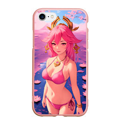 Чехол iPhone 7/8 матовый Летняя Яэ Мико, цвет: 3D-светло-розовый