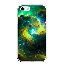 Чехол iPhone 7/8 матовый Небула в космосе в зеленых тонах - нейронная сеть, цвет: 3D-белый
