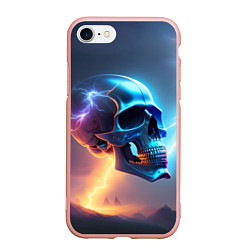Чехол iPhone 7/8 матовый Стальной череп с молниями, цвет: 3D-светло-розовый