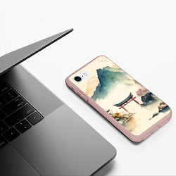 Чехол iPhone 7/8 матовый Японский пейзаж - акварель, цвет: 3D-светло-розовый — фото 2