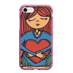 Чехол iPhone 7/8 матовый Девочка с большим любящим сердцем, цвет: 3D-малиновый