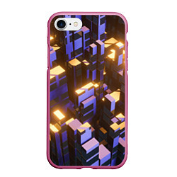 Чехол iPhone 7/8 матовый Фиолетовые и светящиеся кубы, цвет: 3D-малиновый