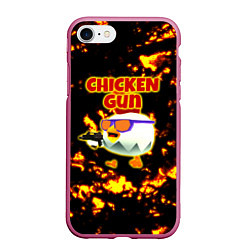 Чехол iPhone 7/8 матовый Chicken Gun на фоне огня, цвет: 3D-малиновый