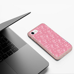 Чехол iPhone 7/8 матовый Цветы и сердца паттерн, цвет: 3D-светло-розовый — фото 2