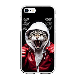 Чехол iPhone 7/8 матовый Street boxing cat, цвет: 3D-белый