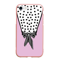 Чехол iPhone 7/8 матовый Костюм Барби: черный горох с полосатым бантом, цвет: 3D-светло-розовый