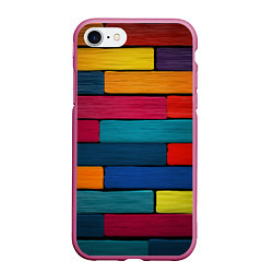 Чехол iPhone 7/8 матовый Цветные кирпичики, цвет: 3D-малиновый