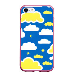 Чехол iPhone 7/8 матовый Рисованные облака и звёзды, цвет: 3D-малиновый