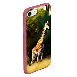 Чехол iPhone 7/8 матовый Жираф на фоне деревьев, цвет: 3D-малиновый — фото 2