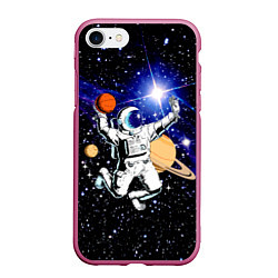Чехол iPhone 7/8 матовый Космический баскетбол, цвет: 3D-малиновый