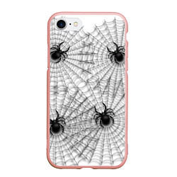 Чехол iPhone 7/8 матовый Паутина и рой пауков, цвет: 3D-светло-розовый