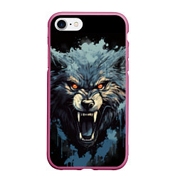 Чехол iPhone 7/8 матовый Blue black wolf, цвет: 3D-малиновый