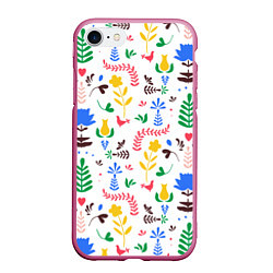Чехол iPhone 7/8 матовый Царство цветов, цвет: 3D-малиновый
