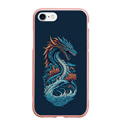 Чехол iPhone 7/8 матовый Синий дракон от нейросети, цвет: 3D-светло-розовый