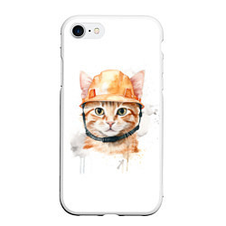 Чехол iPhone 7/8 матовый Акварельный кот в строительной каске