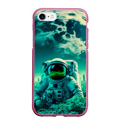 Чехол iPhone 7/8 матовый Астронавт на зеленой планете, цвет: 3D-малиновый