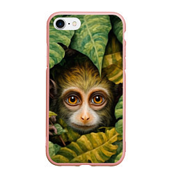 Чехол iPhone 7/8 матовый Маленькая обезьянка в листьях, цвет: 3D-светло-розовый
