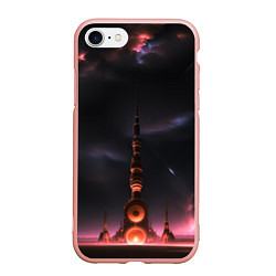 Чехол iPhone 7/8 матовый Сай фай башня на другой планете, цвет: 3D-светло-розовый