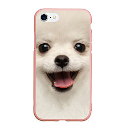Чехол iPhone 7/8 матовый Белая собачка - Померанский Шпиц, цвет: 3D-светло-розовый