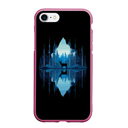 Чехол iPhone 7/8 матовый Олень в ночном лесу, цвет: 3D-малиновый