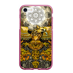 Чехол iPhone 7/8 матовый Золотой орёл - славянский орнамент, цвет: 3D-малиновый