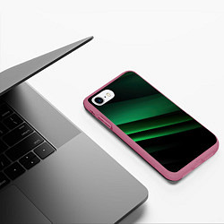 Чехол iPhone 7/8 матовый Черно зеленые полосы, цвет: 3D-малиновый — фото 2