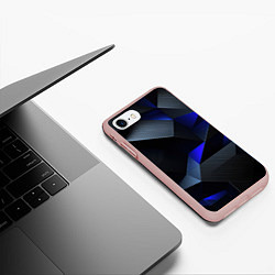 Чехол iPhone 7/8 матовый Black blue abstract, цвет: 3D-светло-розовый — фото 2