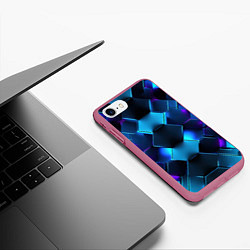 Чехол iPhone 7/8 матовый Синие неоновые плиты, цвет: 3D-малиновый — фото 2