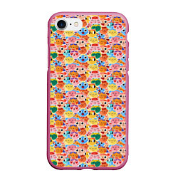 Чехол iPhone 7/8 матовый Смайлики котятки, цвет: 3D-малиновый
